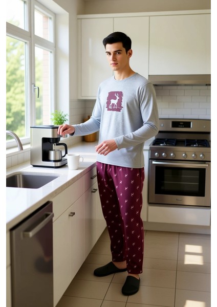 Kadın Geyik Desenli Bisiklet Yaka Pijama Takımı Fonksiyonel Dayanıklı Kaliteli Konforlu Şık fırsatları