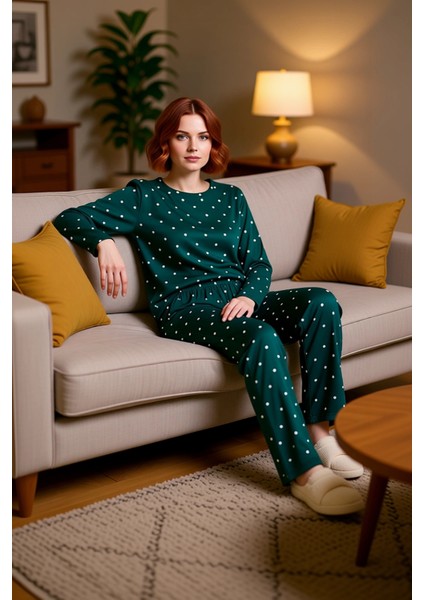 Kadın Kalp Desenli Bisiklet Yaka Pijama Takımı Fonksiyonel Dayanıklı Kaliteli Konforlu Şık