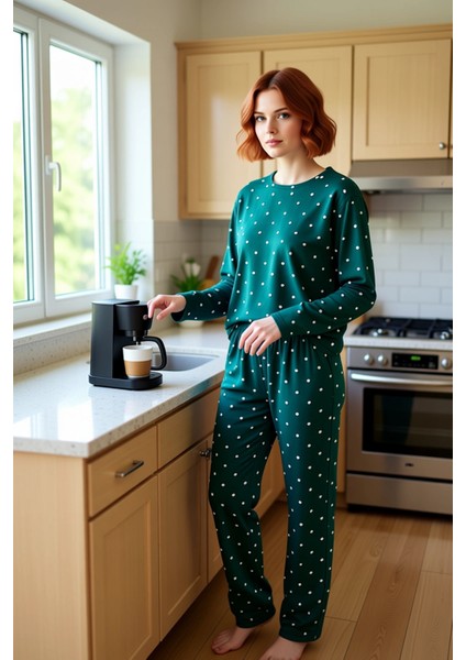 Kadın Kalp Desenli Bisiklet Yaka Pijama Takımı Fonksiyonel Dayanıklı Kaliteli Konforlu Şık fiyatları