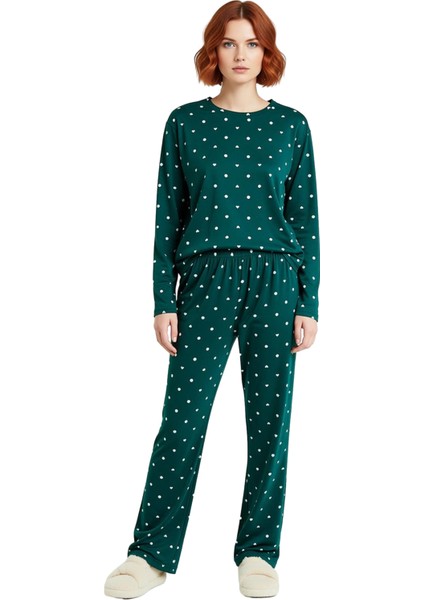 Kadın Kalp Desenli Bisiklet Yaka Pijama Takımı Fonksiyonel Dayanıklı Kaliteli Konforlu Şık fırsatları