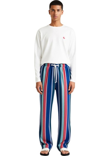 Erkek Bisiklet Yaka Uzun Kollu Çizgili Pijama Takımı Fonksiyonel Dayanıklı Kaliteli Modern fırsatları