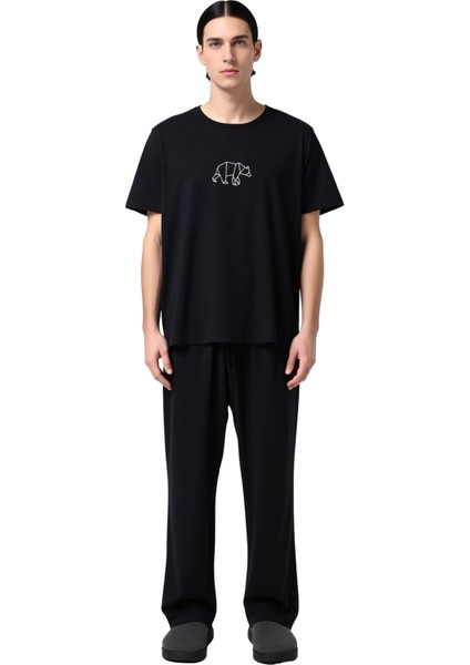 Erkek Bisiklet Yaka Nakışlı Pijama Takımı Fonksiyonel Dayanıklı Kaliteli Konforlu Estetik Şık fırsatları