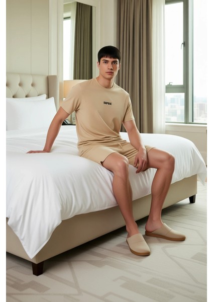 Erkek Pamuklu Lounge Takımı Bisiklet Yaka Kısa Kollu Slogan Baskılı Fonksiyonel Dayanıklı Şık fiyatları