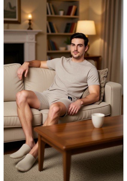 Erkek Waffle Örme Bisiklet Yaka Kısa Kollu Pijama Takımı Fonksiyonel Dayanıklı Kaliteli Şık