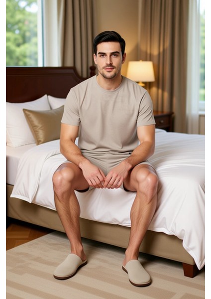 Erkek Waffle Örme Bisiklet Yaka Kısa Kollu Pijama Takımı Fonksiyonel Dayanıklı Kaliteli Şık modelleri