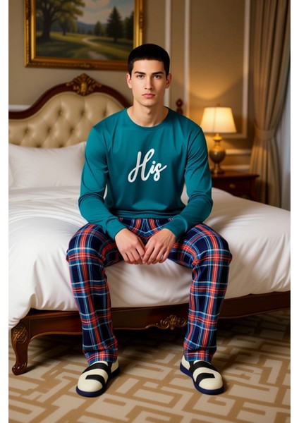 Erkek Antrasit Bisiklet Yaka Ekose Desenli Pijama Takımı Fonksiyonel Dayanıklı Kaliteli Şık modelleri