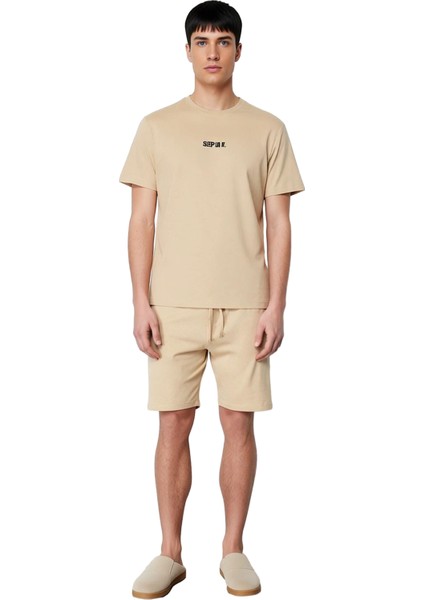 Erkek Pamuklu Lounge Takımı Bisiklet Yaka Kısa Kollu Slogan Baskılı Fonksiyonel Dayanıklı Şık modelleri