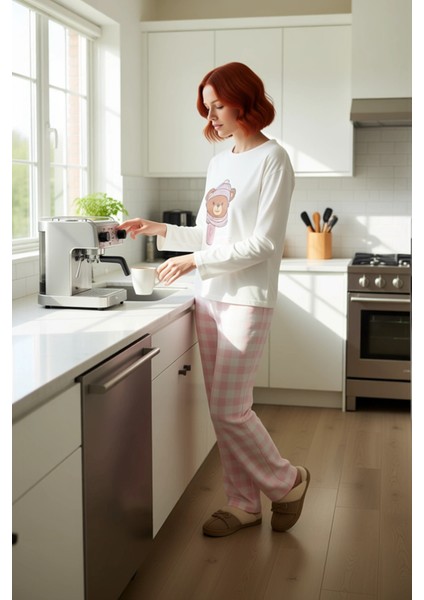 Kadın Ayıcıklı Baskılı Ekose Pijama Takımı Fonksiyonel Dayanıklı Kaliteli Konforlu Estetik fiyatları