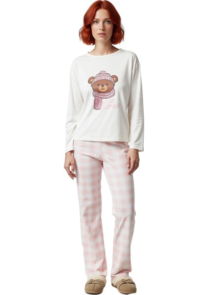 Kadın Ayıcıklı Baskılı Ekose Pijama Takımı Fonksiyonel Dayanıklı Kaliteli Konforlu Estetik fırsatları