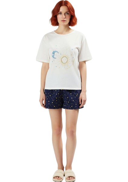 Kadın Yıldız Desenli Bisiklet Yaka Şortlu Pijama Takımı Fonksiyonel Dayanıklı Kaliteli Şık fiyatları