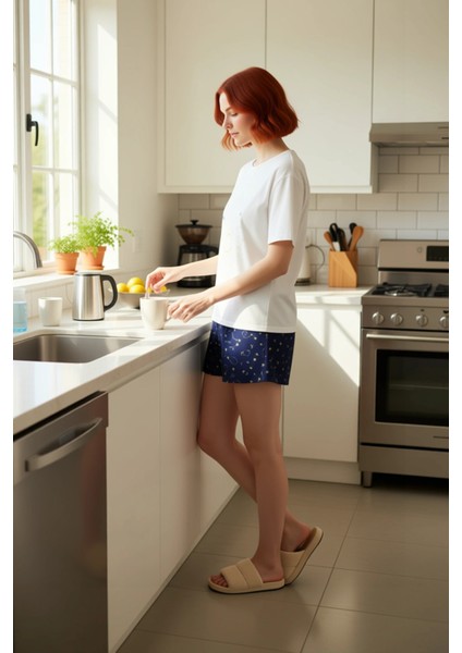 Kadın Yıldız Desenli Bisiklet Yaka Şortlu Pijama Takımı Fonksiyonel Dayanıklı Kaliteli Şık indirimleri