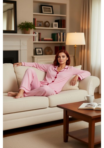 Kadın Açık Kalp Nakışlı Viskon Pijama Takımı Fonksiyonel Dayanıklı Kaliteli Konforlu Rahat