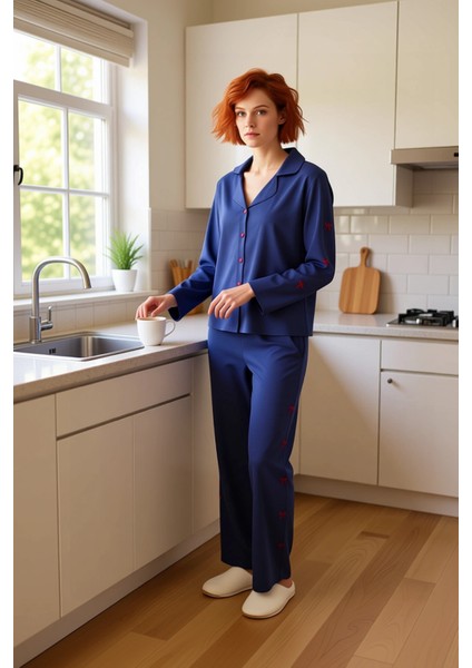 Kadın Kurdele Nakışlı Gömlek Pantolon Pijama Takımı Fonksiyonel Dayanıklı Kaliteli Estetik fiyatları