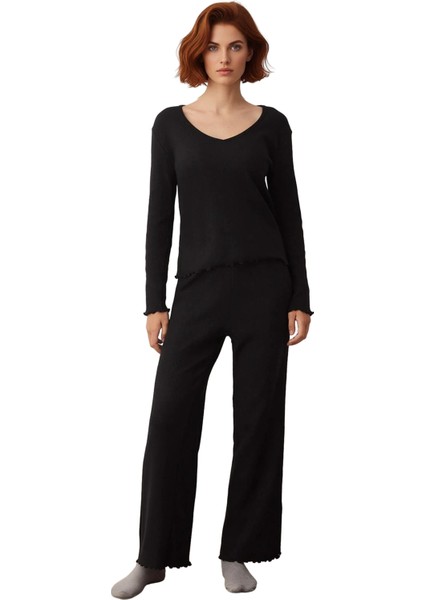 Kadın V Yaka Fitilli Örme Pijama Takımı Fonksiyonel Dayanıklı Kaliteli Konforlu Estetik Şık fırsatları