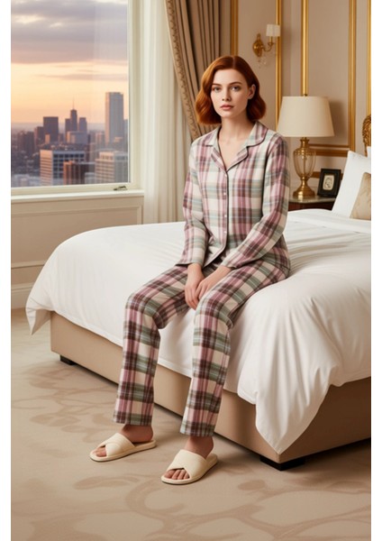 Kadın Çok Renkli Kareli Flanel Pijama Takımı Gömlek Yaka Fonksiyonel Dayanıklı Kaliteli Şık fiyatları