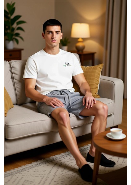 Erkek Bisiklet Yaka Köpek Nakışlı Pijama Fonksiyonel Dayanıklı Kaliteli Konforlu Estetik Şık fırsatları