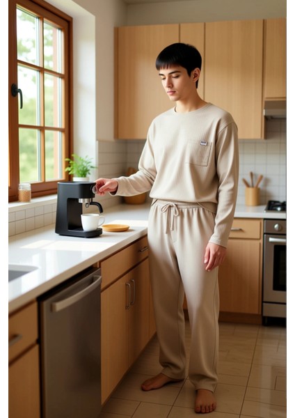 Erkek Doku Detaylı Bisiklet Yaka Sweatshirt ve Boru Paça Pantolon Takımı Fonksiyonel Rahat fiyatları