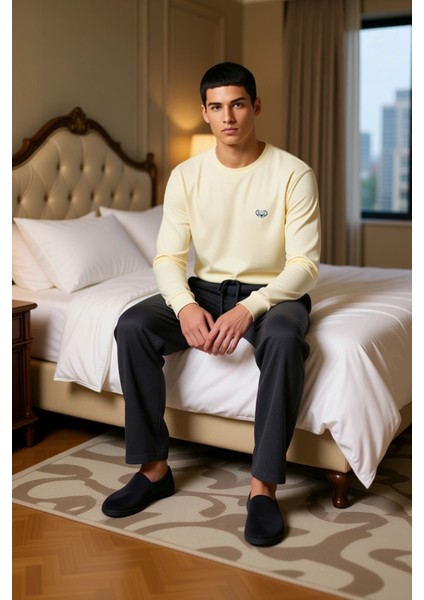 Hayvan Nakışlı Bisiklet Yaka Uzun Kollu Pijama Takımı Kadın Fonksiyonel Dayanıklı Kaliteli modelleri