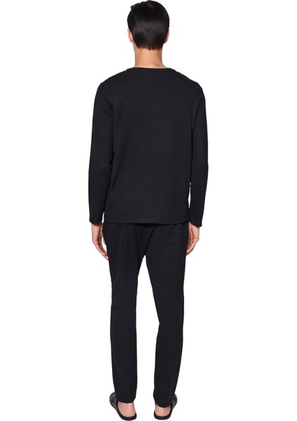 Erkek Waffle Dokulu Pijama Takımı Bisiklet Yaka Uzun Kollu Regular Fit Fonksiyonel Estetik indirimleri