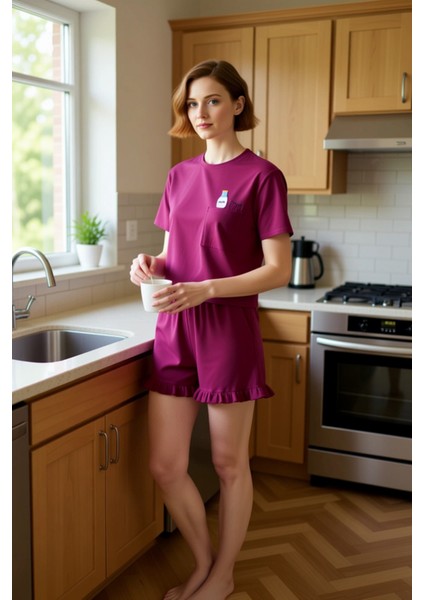 Kadın Süt Şişesi Baskılı Şortlu Pijama Takımı Fonksiyonel Dayanıklı Kaliteli Konforlu Spor fırsatları