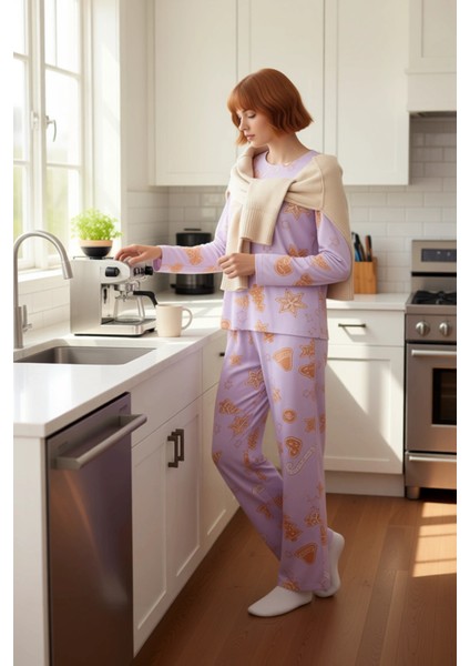 Kadın Lila Yılbaşı Temalı Pamuklu Pijama Takımı Fonksiyonel Dayanıklı Kaliteli Konforlu Şık fiyatları