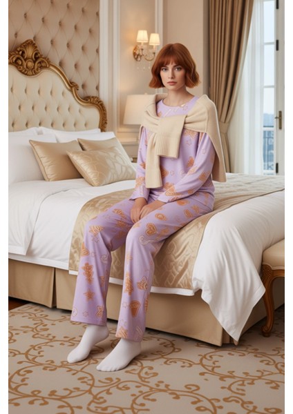 Kadın Lila Yılbaşı Temalı Pamuklu Pijama Takımı Fonksiyonel Dayanıklı Kaliteli Konforlu Şık modelleri