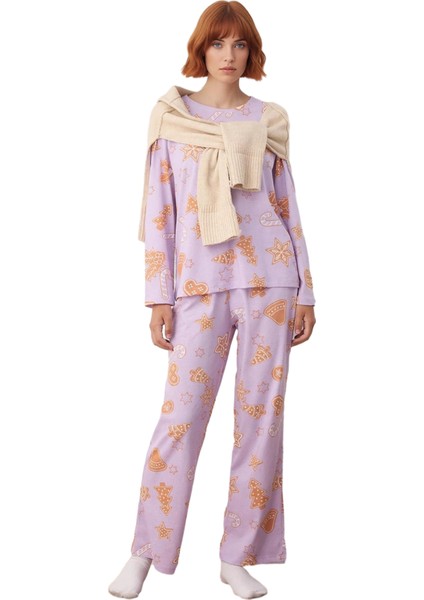 Kadın Lila Yılbaşı Temalı Pamuklu Pijama Takımı Fonksiyonel Dayanıklı Kaliteli Konforlu Şık fırsatları