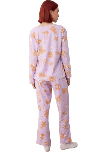 Kadın Lila Yılbaşı Temalı Pamuklu Pijama Takımı Fonksiyonel Dayanıklı Kaliteli Konforlu Şık indirimleri
