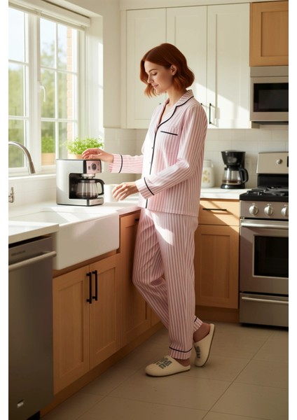 Kadın Çizgili Gömlek Pijama Takımı Fonksiyonel Dayanıklı Kaliteli Konforlu Estetik Premium fiyatları
