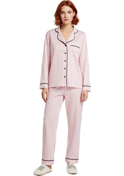 Kadın Çizgili Gömlek Pijama Takımı Fonksiyonel Dayanıklı Kaliteli Konforlu Estetik Premium fırsatları