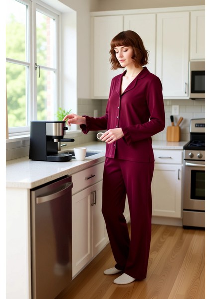 Kadın Gömlek Yaka Volan Detaylı Pijama Takımı Fonksiyonel Dayanıklı Kaliteli Konforlu Spor fiyatları