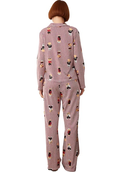 Kadın Ayıcık Desenli Gömlek Yaka Pijama Takımı Fonksiyonel Dayanıklı Kaliteli Konforlu Şık indirimleri
