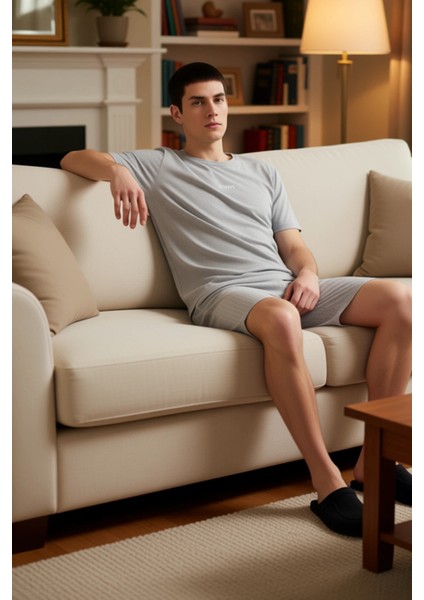 Erkek Regular Fit Çizgili Şortlu Pijama Takımı Fonksiyonel Dayanıklı Kaliteli Konforlu Şık