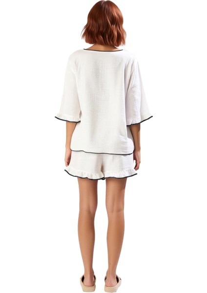 Kadın Gömlek Şortlu Müslin Pijama Takımı Fonksiyonel Dayanıklı Kaliteli Konforlu Estetik Şık modelleri