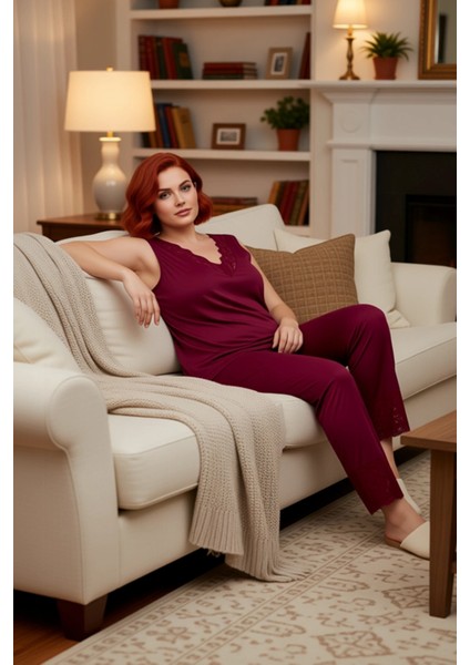 Kadın V Yaka Dantel Detaylı Örme Pijama Takımı Fonksiyonel Dayanıklı Kaliteli Konforlu Şık