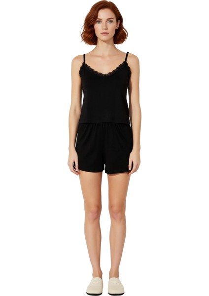 Kadın Viskon Dantelli Ince Askılı Şortlu Pijama Takımı Fonksiyonel Dayanıklı Kaliteli Spor fiyatları