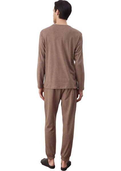 Erkek Bisiklet Yaka Uzun Kollu Baskılı Pijama Takımı Fonksiyonel Dayanıklı Kaliteli Modern modelleri