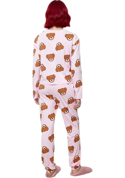 Kadın Ayıcıklı Pijama Takımı Uzun Kollu Bisiklet Yaka Fonksiyonel Dayanıklı Kaliteli Rahat indirimleri