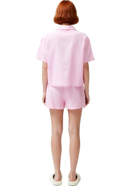 Kadın Dokuma Fırfırlı Pijama Gömlek ve Şort Seti Fonksiyonel Dayanıklı Kaliteli Konforlu Şık fırsatları