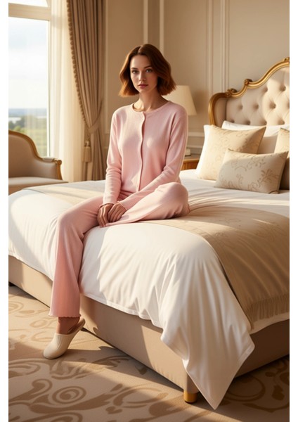 Kadın Fitilli Hırkalı Pijama Takımı Fonksiyonel Dayanıklı Kaliteli Konforlu Estetik Modern modelleri