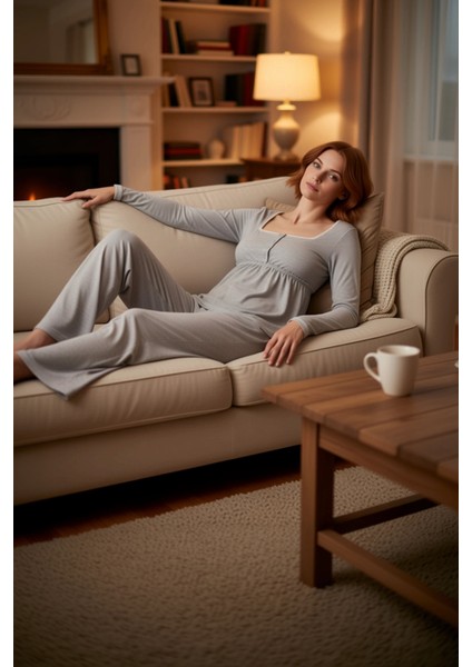 Kadın Melanj Kare Yaka Dantel Detaylı Pijama Takımı Fonksiyonel Dayanıklı Kaliteli Estetik