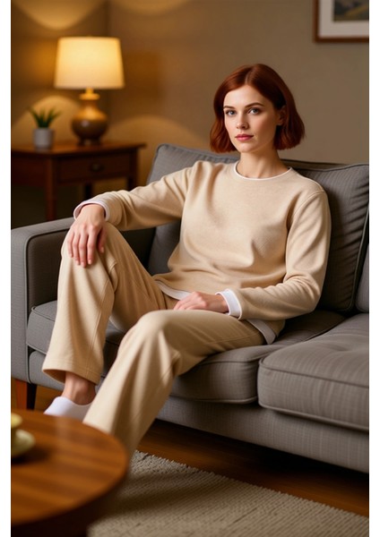 Kadın Melanj Yumuşak Ev Giyim Takımı Bisiklet Yaka Uzun Kollu Fonksiyonel Dayanıklı Modern