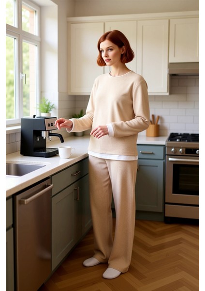 Kadın Melanj Yumuşak Ev Giyim Takımı Bisiklet Yaka Uzun Kollu Fonksiyonel Dayanıklı Modern fiyatları