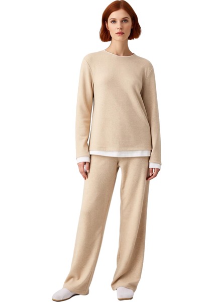 Kadın Melanj Yumuşak Ev Giyim Takımı Bisiklet Yaka Uzun Kollu Fonksiyonel Dayanıklı Modern fırsatları