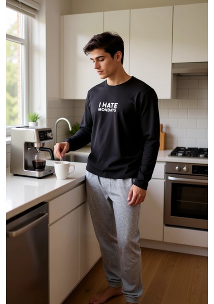 Erkek Slogan Baskılı Regular Fit Uzun Kollu Pijama Takımı Fonksiyonel Dayanıklı Kaliteli Şık fiyatları