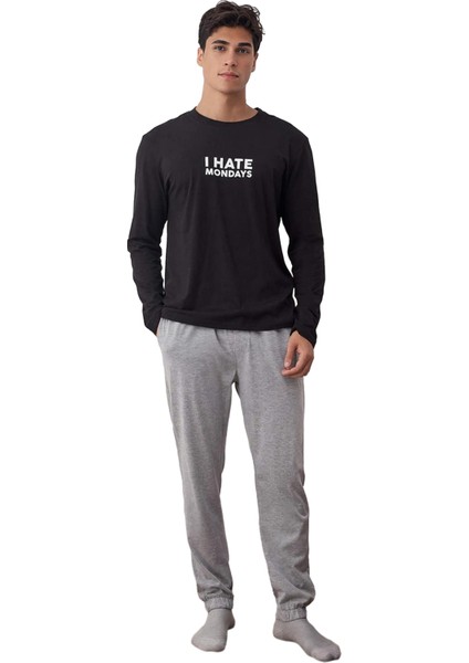 Erkek Slogan Baskılı Regular Fit Uzun Kollu Pijama Takımı Fonksiyonel Dayanıklı Kaliteli Şık fırsatları