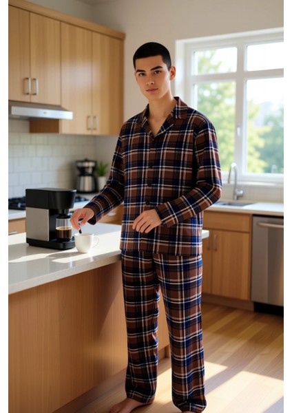 Erkek Kareli Pijama Takımı Uzun Kollu Gömlek Pantolon Fonksiyonel Dayanıklı Kaliteli Rahat fiyatları