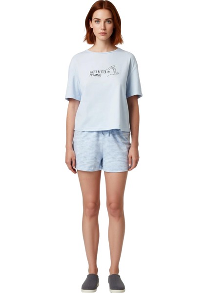 Kadın Açık Slogan Baskılı Çizgili Pijama Takımı Fonksiyonel Dayanıklı Kaliteli Konforlu Şık fırsatları