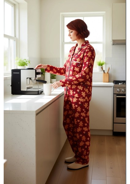 Kadin Kirmizi Yılbaşı Temali Pijama Takımı Fonksiyonel Dayanıklı Kaliteli Konforlu Estetik fiyatları