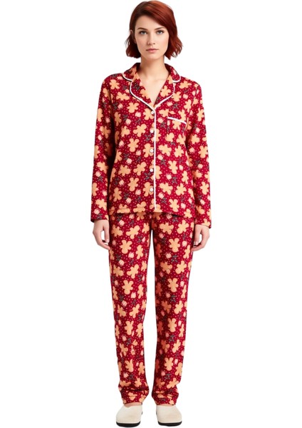 Kadin Kirmizi Yılbaşı Temali Pijama Takımı Fonksiyonel Dayanıklı Kaliteli Konforlu Estetik fırsatları